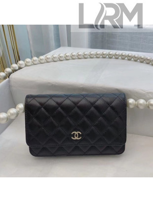 Chanel Quilted Calfskin Wallet on Chain WOC with Pearl Strap Black 2020 TOP  