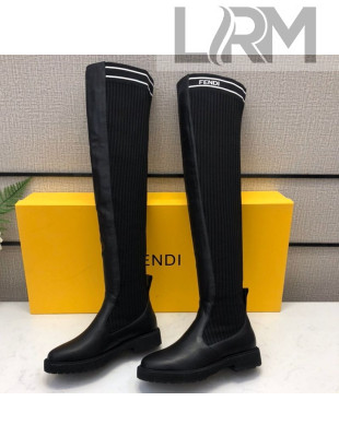 Fendi Knit Sock Over- Knee High Boots Black/White 2020