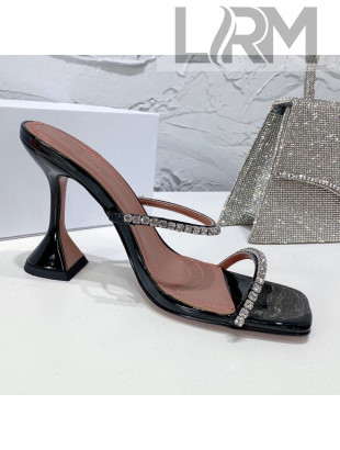 Amina Muaddi Patent Leather Crystal Sandals 9.5cm Black 2021