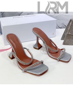 Amina Muaddi Sequins Crystal Sandals 9.5cm Silver 2021