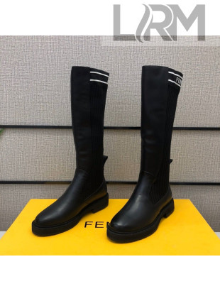 Fendi Calfskin Knit Sock Medium High Boots Black/White 2020