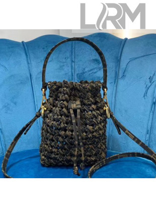 Fendi Jacquard Fabric Interlace Mon Tresor Mini Bucket Bag Brown 2020(Top)