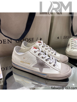Golden Goose White Leather V-Star Sneakers with Glittery Vertical Strip 2021