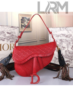 Dior Saddle Medium Bag in Ultra Matte Embossed Leather Red 2019