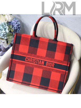 Dior Large Book Tote in Checked Canvas Red 2019