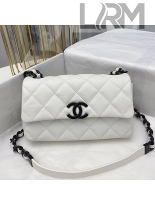 Chanel Matte Grained Calfskin Small Flap Bag AS2302 White/Black 2020 TOP