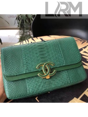 Chanel Medium Python Leather & Lambskin Double Flap Bag A57276 Green 2018