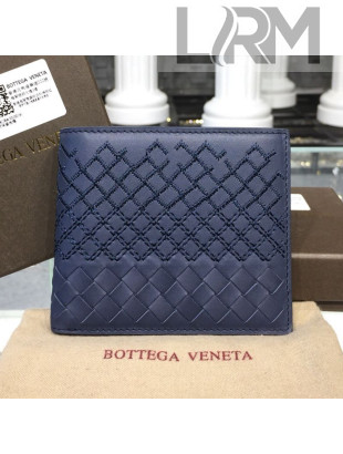 Bottega Veneta Men's Bi-Fold Embroidered Checker Wallet Blue 