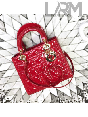 Dior My Lady Dior Medium Bag in Patent Cannage Calfskin Bright Red/Gold 2019