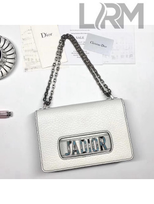 Dior J'adior Flap Bag with Chain in Grained Calfskin White 2018