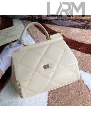 Dolce&Gabbana Classic Medium Sicily  Leather Top Handle Bag in Quilted Calfskin White 2020