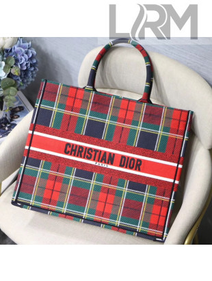 Dior Large Book ToteBag in Check Cotton Canvas Red/Green/Blue 2019