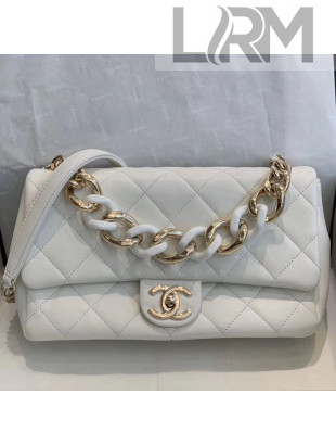 Chanel Quilted Lambskin Large Flap Bag with Resin Chain AS1354 White 2019