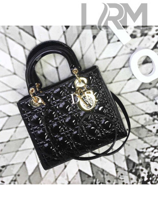 Dior My Lady Dior Medium Bag in Patent Cannage Calfskin Black/Gold 2019