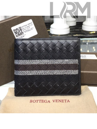Bottega Veneta Men's Bi-Fold Embroidered Web Checker Wallet Black 