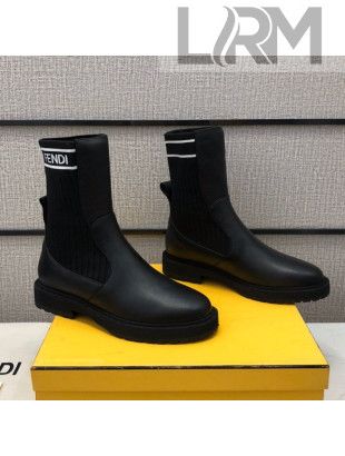Fendi Soft Calfskin FF Knit Sock Short Boots Black/White 2020