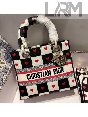 Dior Medium Lady D-Lite Bag in D-Chess Heart Embroidery 2021  