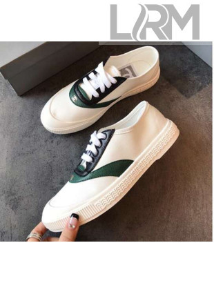 Chanel White Fabric Sneaker with Green Lambskin Leather Trim 2019