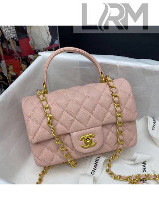Chanel Grained Calfskin Mini Flap Bag with Top Handle AS2431 Light Pink 2021