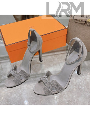 Hermes Premiere Crystal H Heel 10.5cm Sandals Silver 2021 09
