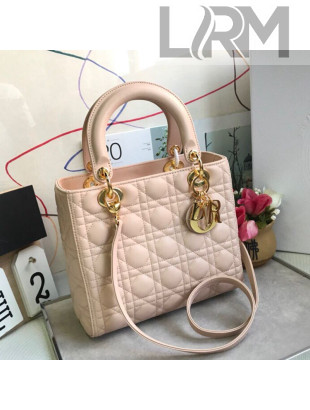 Dior Lady Dior Medium Bag in Cannage Lambskin Light Pink/Gold 2019