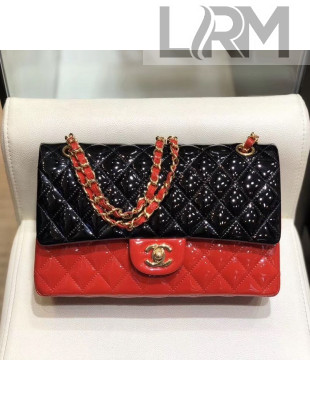 Chanel Quilted Patent Calfskin Medium Classic Flap Bag  A01112 Black/Red 2019