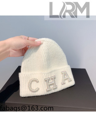 Chanel Pearl Knit Hat White 2021 11