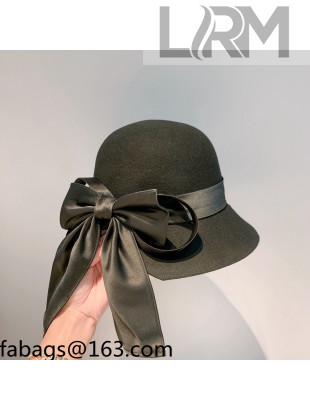 Chanel Wool Bow Bucket Hat Black 2021 110465