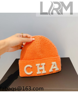 Chanel Pearl Knit Hat Orange 2021 13