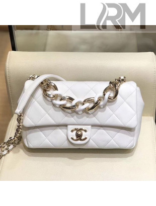Chanel Quilted Lambskin Flap Bag with Resin Chain AS1353 White 2019