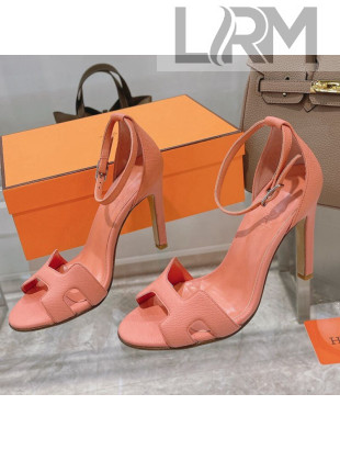 Hermes Premiere Grained Leather Heel 10.5cm Sandals Pink 2021 14