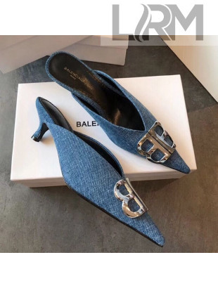 Balenciaga Blue Denim Kitten Heel BB Mules 2018