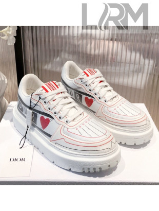 Dior Addict Sneakers in D-Chess Heart Calfskin and Technical Fabric White/Black/Red 2021