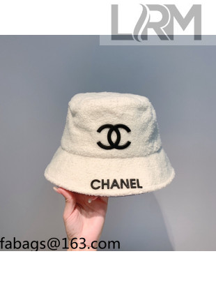Chanel Logo Shearling Bucket Hat White 2021