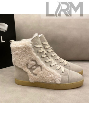 Chanel Suede and CC Shearling Wool Short Boots Gray 2020