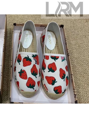 Gucci Strawberry Print Silk Espadrilles White 2019