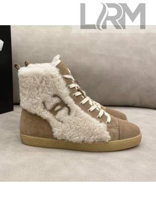 Chanel Suede and CC Shearling Wool Short Boots Brown 2020