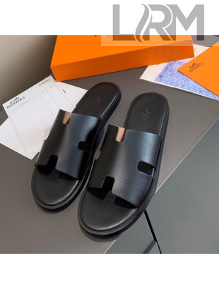 Hermes Men's Izmir Calfskin Flat Slide Sandals Black 08 2021
