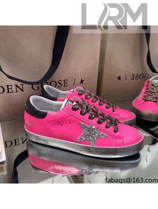 Golden Goose Super-Star Sneakers in Rosy Leather with Silver Glitter Star 2021