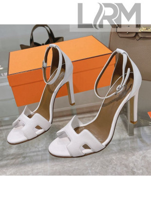 Hermes Premiere Grained Leather Heel 10.5cm Sandals White 2021 18