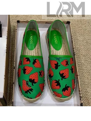 Gucci Strawberry Print Silk Espadrilles Green 2019