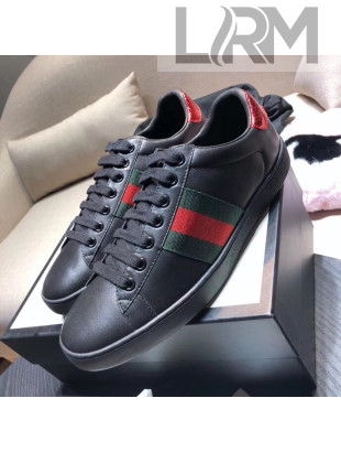 Gucci Ace Sneaker with Real Snake Leatehr Back And Green/Red Web Black 2019