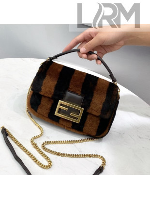 Fendi Mini Baguette Bag in Striped FF Fur Brown/Black 2021