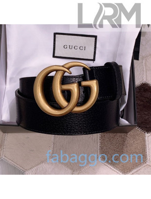 Gucci Grained Calfskin Belt 38mm with GG Buckle Aged Gold 2020