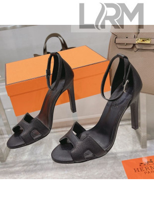 Hermes Premiere Grained Leather Heel 10.5cm Sandals Black 2021 19