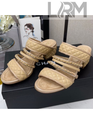 Chanel Chain Lambskin Heel Mule Sandals Beige 2021