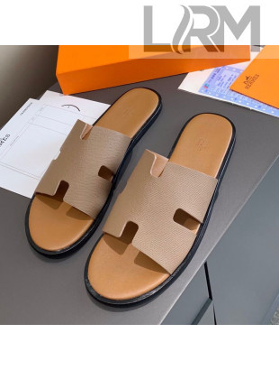 Hermes Men's Izmir Calfskin Flat Slide Sandals Beige 11 2021