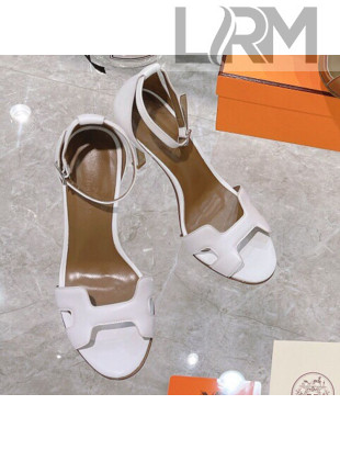Hermes Premiere Grained Leather Heel 10.5cm Sandals White 2021 22