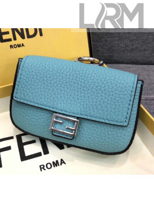 Fendi NANO BAGUETTE Charm Bag in Grainy Leather Blue 2020