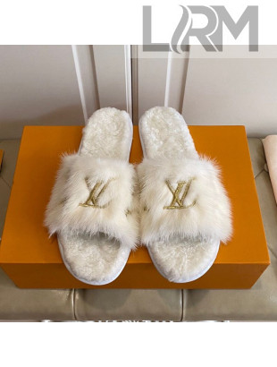 Louis Vuitton LV Embroidered Mink Fur Homey Mules White 2020 (For Women and Men)